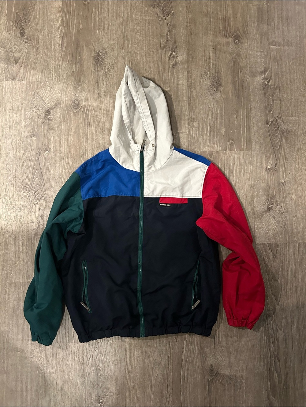 Members Only Colorblock Windbreaker - Navy, White, Green, Red Size M Flaw